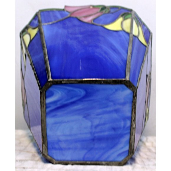 VTG Tiffany Style Stained Glass Tulips Flower Vase Waste Basket Multi Use Decor - Picture 6 of 11